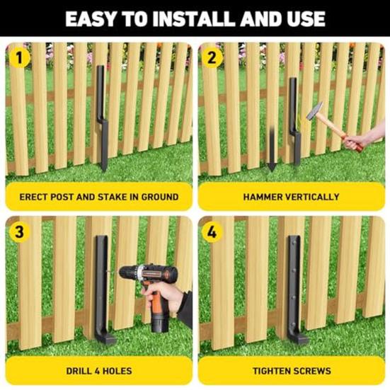 1 Set Fence Post Repair Stake Kit with Accessories Heavy Duty Steel Tilted Broken Wood Fence Post Repairing Ground Spike Support Stake