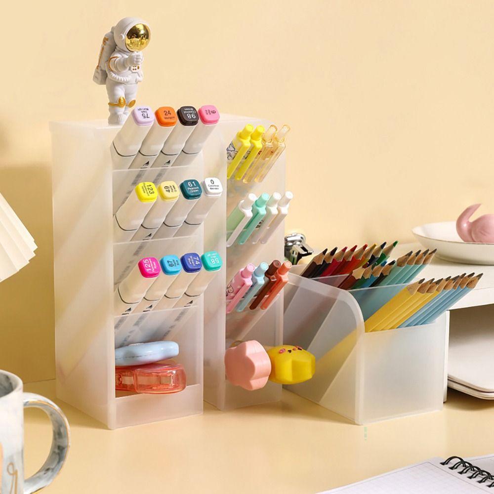 Матовый подставка для ручек Пластиковый настольный органайзер Многофункциональный контейнер для ручек Школа Офис