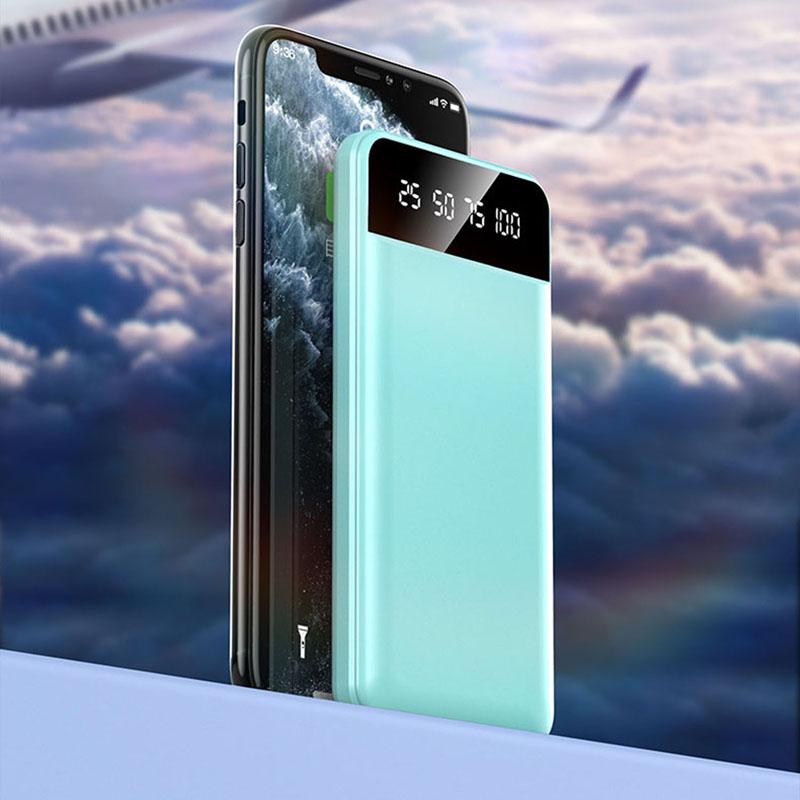 Ультратонкий аккумулятор Power Bank Портативное зарядное устройство большой емкости 20000 мАч Мобильная станция смены питания со светодиодной подсветкой