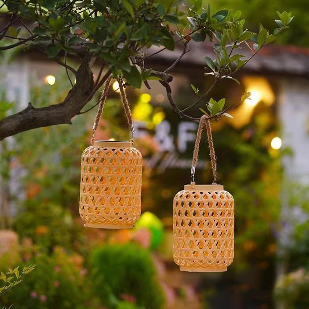 Подвесной уличный светильник с ручкой, солнечный ротанговый фонарь, водонепроницаемый, на солнечных батареях, ретро-подвесной светильник для двора, патио, газона, дорожки