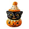 Halloween Souvenir Collection Black Cat Pumpkin Figurine, Cute Spooky on Hand Painted Craft Gift Resin Statue for Home Party Shelf Fireplace Tabletop