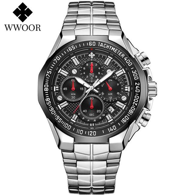 WWOOR Luxury Brand Gold Watches For Mens Waterproof Quartz Sports Wrist Watches Fashion Chronograph Male Clock Relogio Masculino