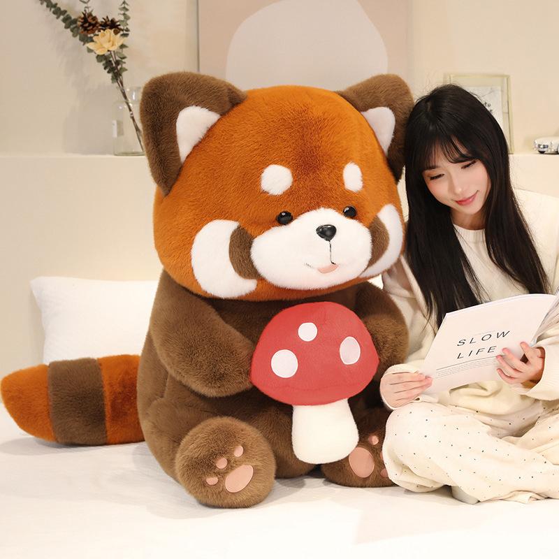 Cute Mushroom Raccoon Plush Doll Hotel Room Decorated Raccoon Zoo Souvenir Doll For Children