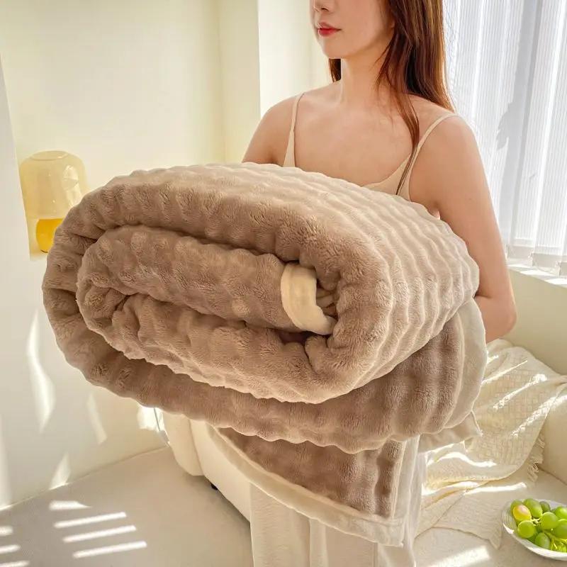 2024 New Class A Tokas Rabbit Plush Multifunctional Warm Blanket Warm Heating Fine Edging