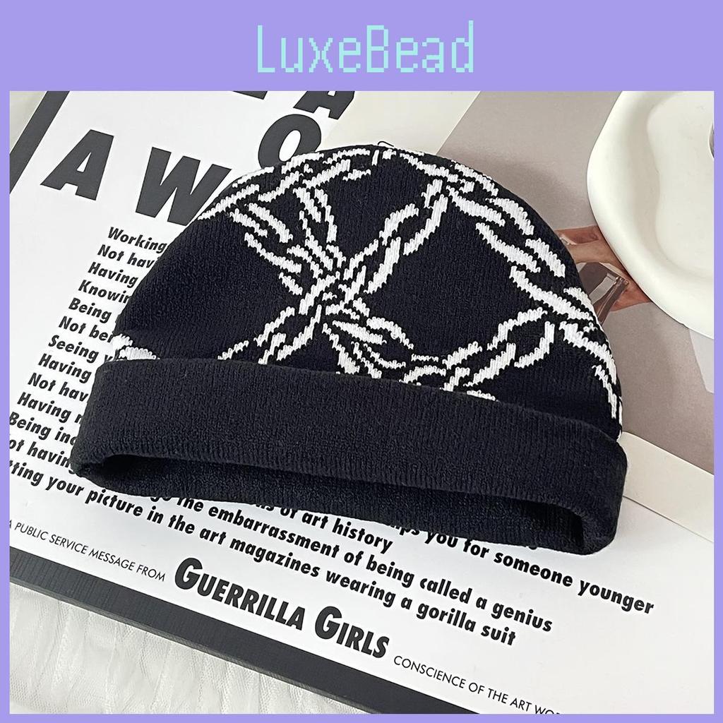 Y2k Goth Style Knit Hat With Chain Pattern For Streetwear And Hiphop Fans