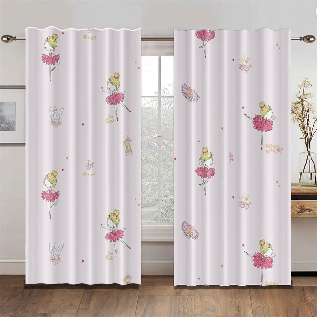 Lovely Parisian Dance Girl Princess Elf Pink Drapes Window Curtains Living Room Bedroom Decor Light Filtering Set Of 2 Made Polyester Area