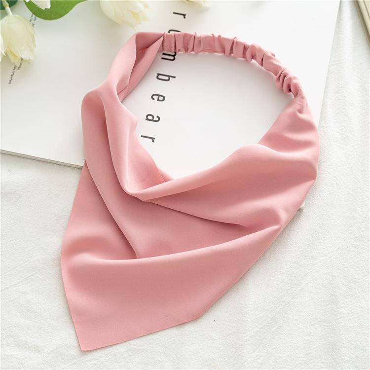 Summer Women Solid Color Head Scarf Vintage Triangle Bandanas Chiffon Elastic Hairbands Children Girl Headbands Hair Accessories