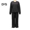 2 шт./комплект женский топ брюки костюм круглый вырез длинный рукав стразы декор толстовка эластичный пояс широкие брюки повседневная одежда спортивный наряд осень