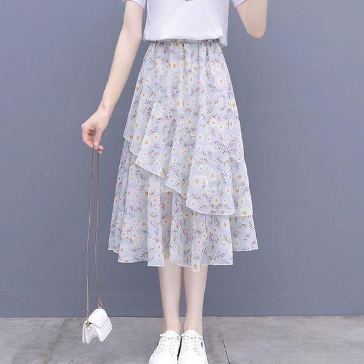 Женская шифоновая юбка Super Fairy French Style Small Fresh Daisy Floral Gentle Polka Ton юбка средней длины