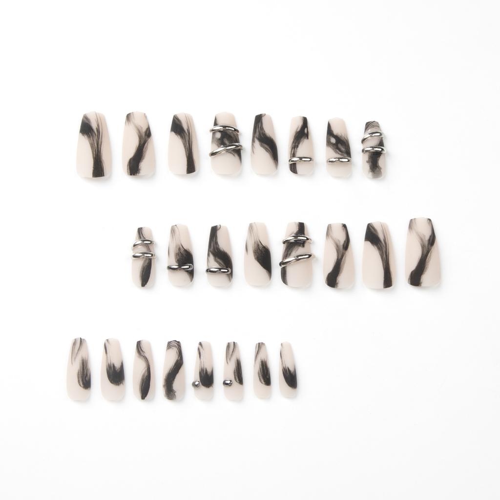 24PCS/SET Quick Nails Punk Party Manicure Dark Long Ballet False Nails Waterproof Wearable Finished Nail Stickers