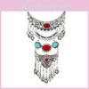 Women Long Vintage Tassel Necklace With Gemstone Leaf Art Accessory Jewelry