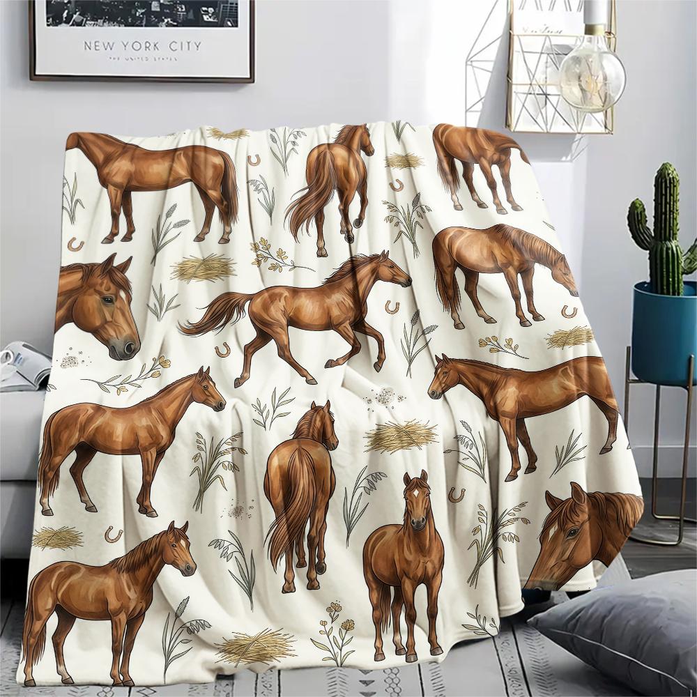 Retro Animal Parrot Horse Print Flannel Blanket High quality Comfortable for All Seasons Home Decor Warmth and Comfort Perfect for Christmas Gifts