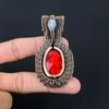 Red Flash Labradorite & Moonstone Gemstone Handmade Pure Copper Wire Wrap Jewelry Pendant