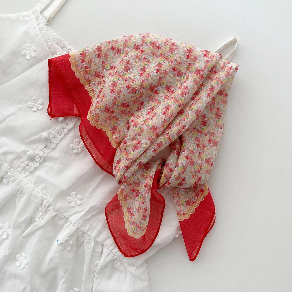 Retro Countryside Small Square Scarf French Artistic Cotton And Linen Scarf Women'S Spring And Autumn Summer Sun Shading And Sun Protection Headscarf