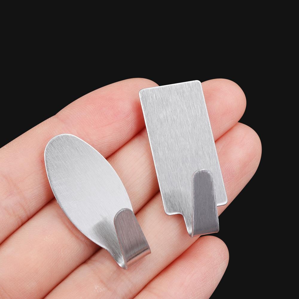 6 шт. Домашнее хранение Кухня Прочные липкие настенные крючки из нержавеющей стали Самоклеящаяся вешалка для одежды