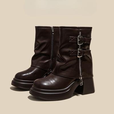 Платформа Высокий каблук Женские ботильоны Бренд Дизайнер Новые кожаные туфли Зима 2025 Тренд Готический Челси Мода Толстые Botas Mujer