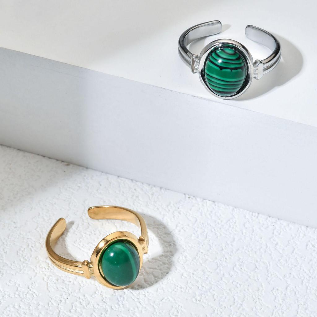 Кольцо с полудрагоценным овальным камнем - модное кольцо из титановой стали, не выцветающее, для женщин