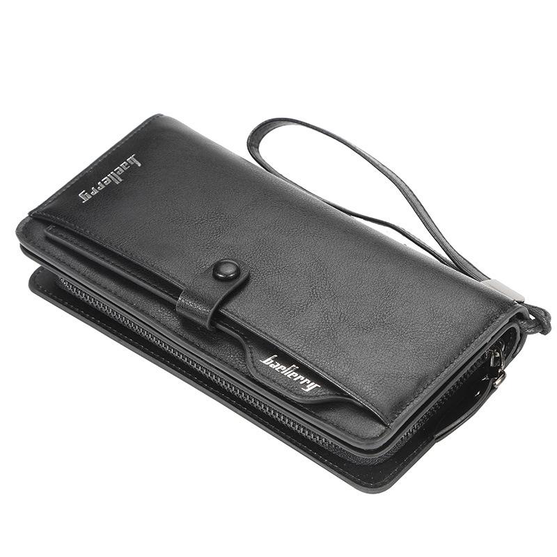 Mens Vintage Pu Leather Clutch Bag Casual Cell Phone Bag with Lanyard Multi-card Long Wallet Gift for Boyfriend Husband