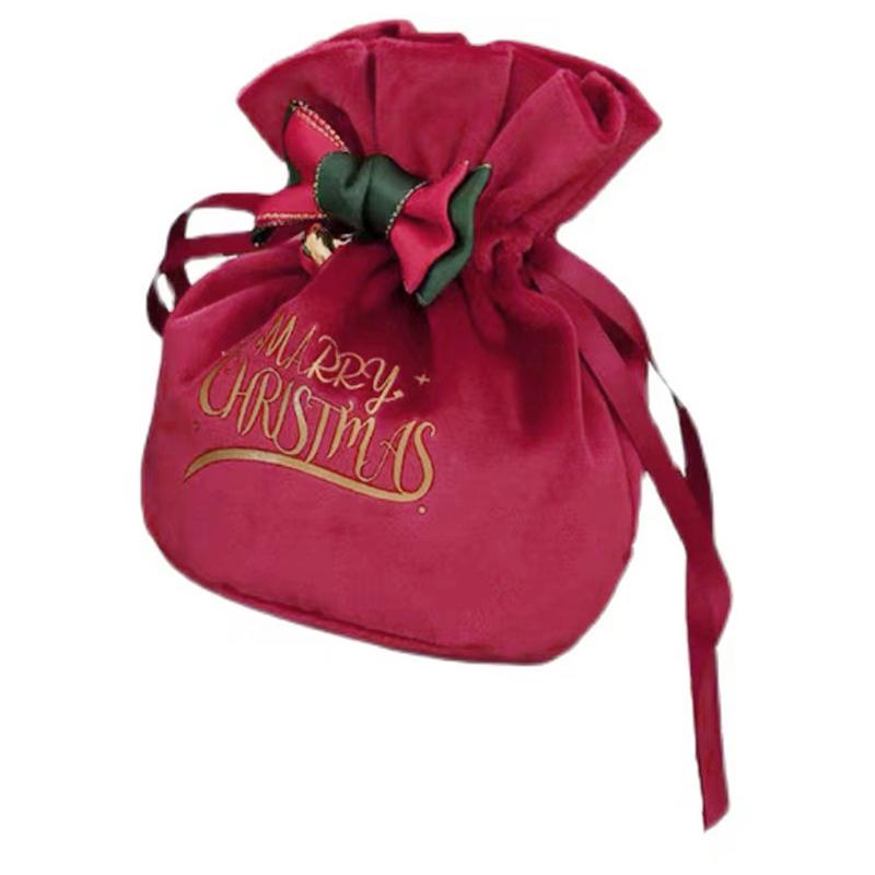 Christmas Velvet Apple Candy Gift Bags Xmas Party Cookies Favors Packaging Bags Kids Present Exquisite Drawstring Bags Red Green