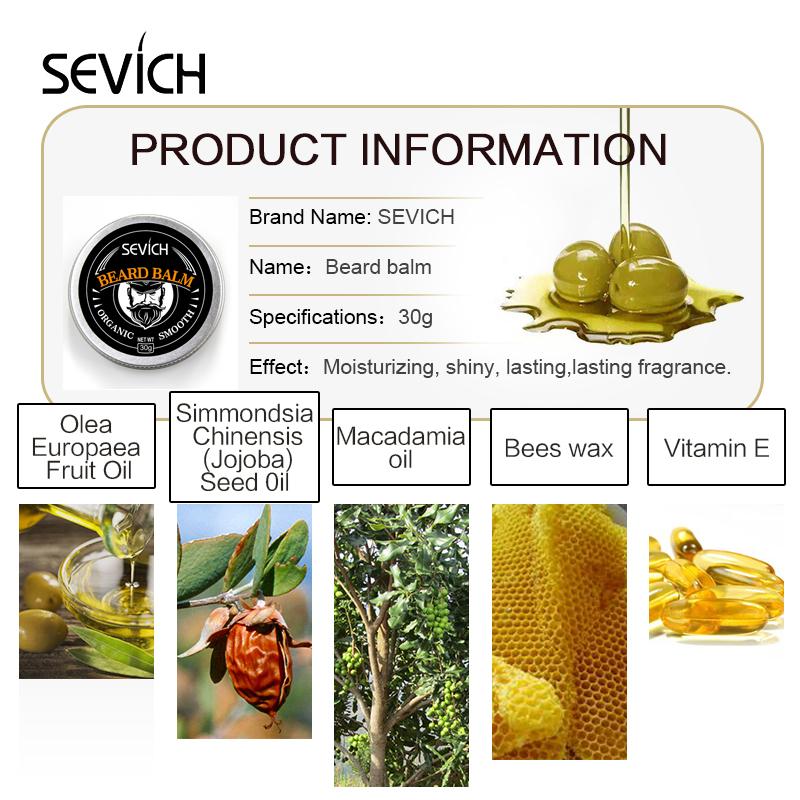 SEVICH 30g/60g Natural Beard Balm Wax For Beard Smoothing Moustache Wax For Men's Beard Care
