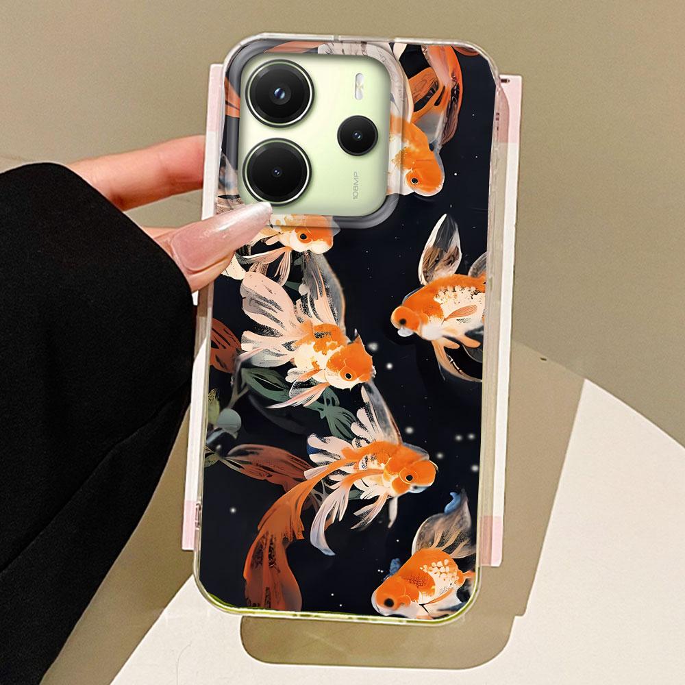 Чехол для телефона Koi Goldfish Sparkle Black Glossy для Xiaomi Redmi Note 14 13 12 11 11S 10 9 8 Pro 9C 13C 14C A5 A3 A4 A3X A1