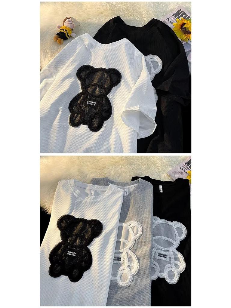 Мужской летний комплект из шорт с короткими рукавами и принтом медведя