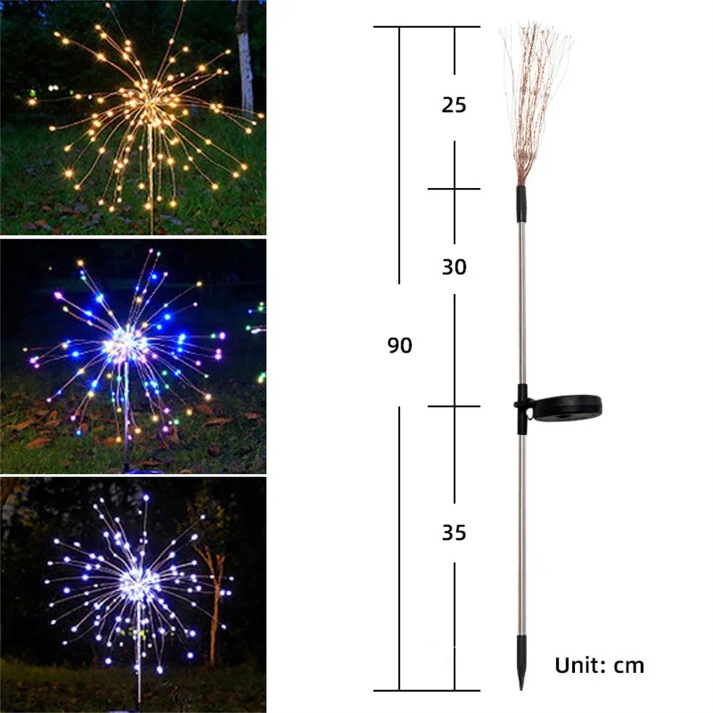 Solar Powered Fireworks String Lights 90/150 LED Outdoor Waterproof Garden Lawn Fairy Lights, 8 Modes for Balcony Holiday Decor