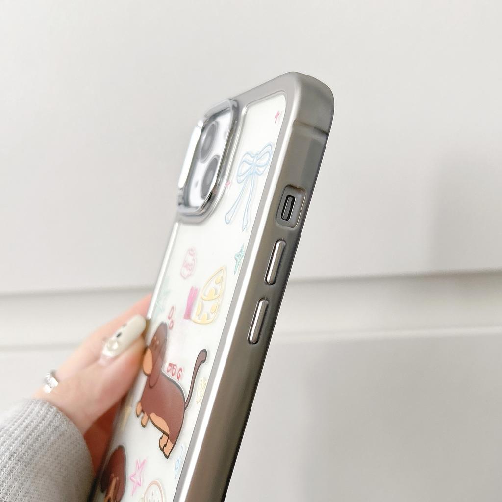 For iPhone 15 Case Silver Edge Pattern Design PC+TPU Phone Cover