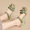 Fairy Wind Ruffle Edge Pearl Two Wear Wedge Sandals with Skirt Square Head High Heel Open Toe Word with Roman Sandals