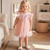 2025 лето 100% хлопок сетка сращивание принцесса платье для девочки листья лотоса рукава свободная юбка милые розовые платья для девочек детская одежда