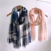 Japanese Hot Design Plaid Silk Elegant Scarf Soft Modal Long Scarves Air Conditioning Thin Neck Scarf For Women