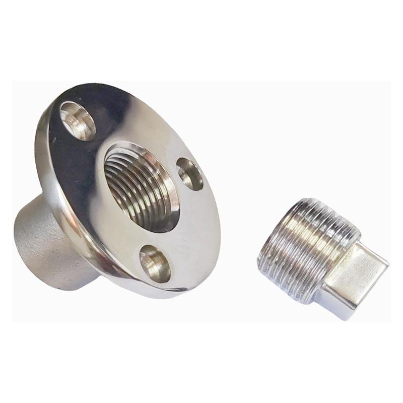 A84E-Garboard Drain Plug Kit Stainless Steel 316 Heavy Duty Boat Marine Grade Flange Diameter 2" With Screws For 1 Inch Hole