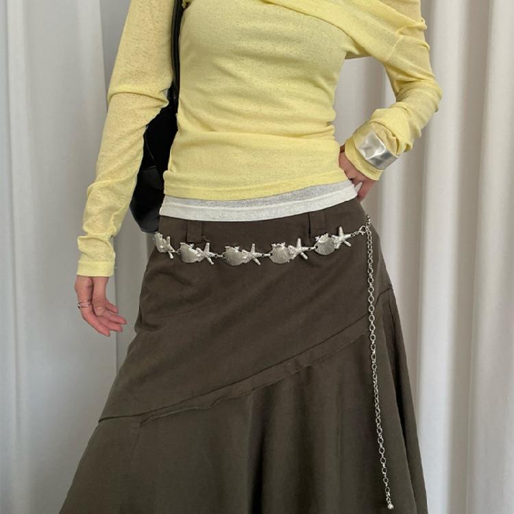 Sea Star Waist Chain Waist Ornament Belly Sash with Metal Shells and Pearls Accent For Ocean Themed Style Enthusiasts