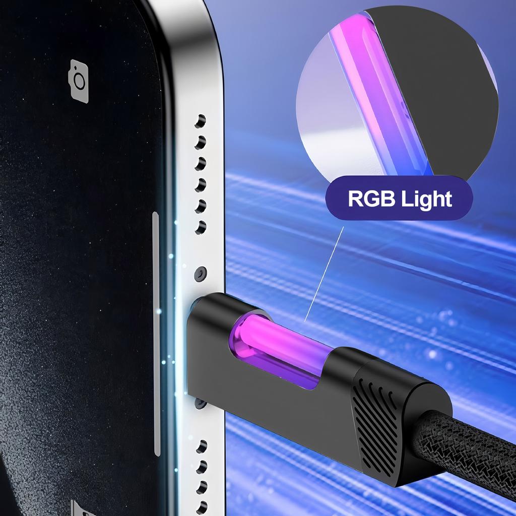 240 Вт 6 А RGB Быстрая зарядка USB Type-C Кабель - Светодиодная подсветка Окружающего освещения Нейлоновая оплетка Кабель для передачи данных для телефона Быстрая зарядка