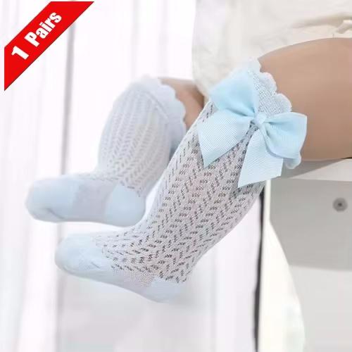 1/3 пары носков для маленькой девочки, детские носки с большим бантом, хлопковые летние сетчатые гольфы до колена для младенцев, длинные носки принцессы для новорожденных девочек 0-24 месяца