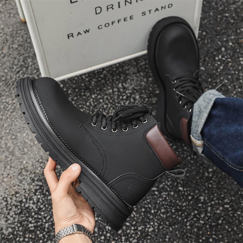 Autumn and winter British style rhubarb boots new big head Martin boots men's retro single boots short boots locomotive boots thick sole 1681-J