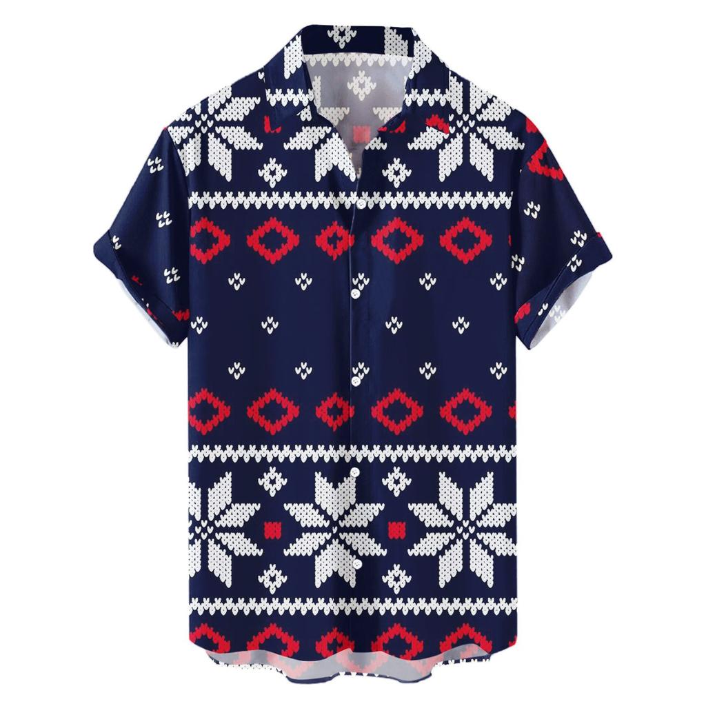 New Christmas Printed Shirt Theme Casual Fashion Spring and Autumn Men's Short Sleeve Shirt