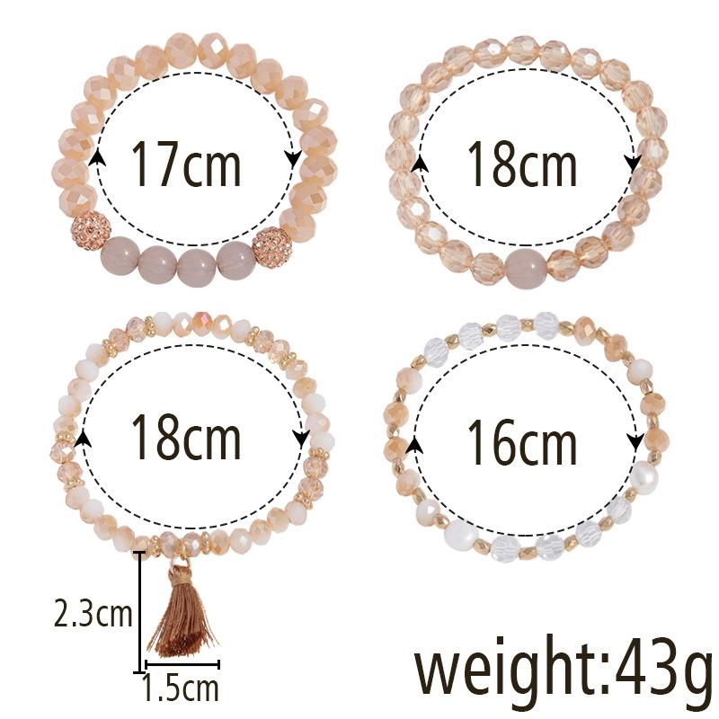 Korean version of fashion stretch line multi-layer bead women's bracelet set retro bohemian fringed pendant hand jewelry women