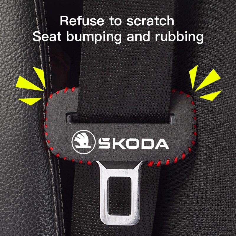 BEVX4 For New Skoda Octavia Kodiaq Fabia Safety Belt Buckle Cover for Anti-collision and Anti-scratch Protection Leather Cover lmjp0