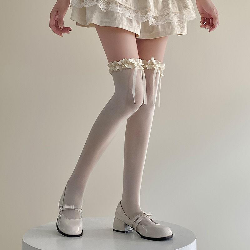 Японские бархатные гольфы весна и лето тонкие кружевные чулки Pure Desire Wind Long Tube GirlJKUniform кружевные бабочки