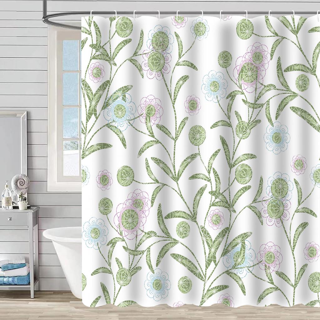 Digital Printing Shower Curtain Waterproof And MildewProof Curtain Watercolor Flower Flower Plant Flower Ben Bathroom Partition Free Punching