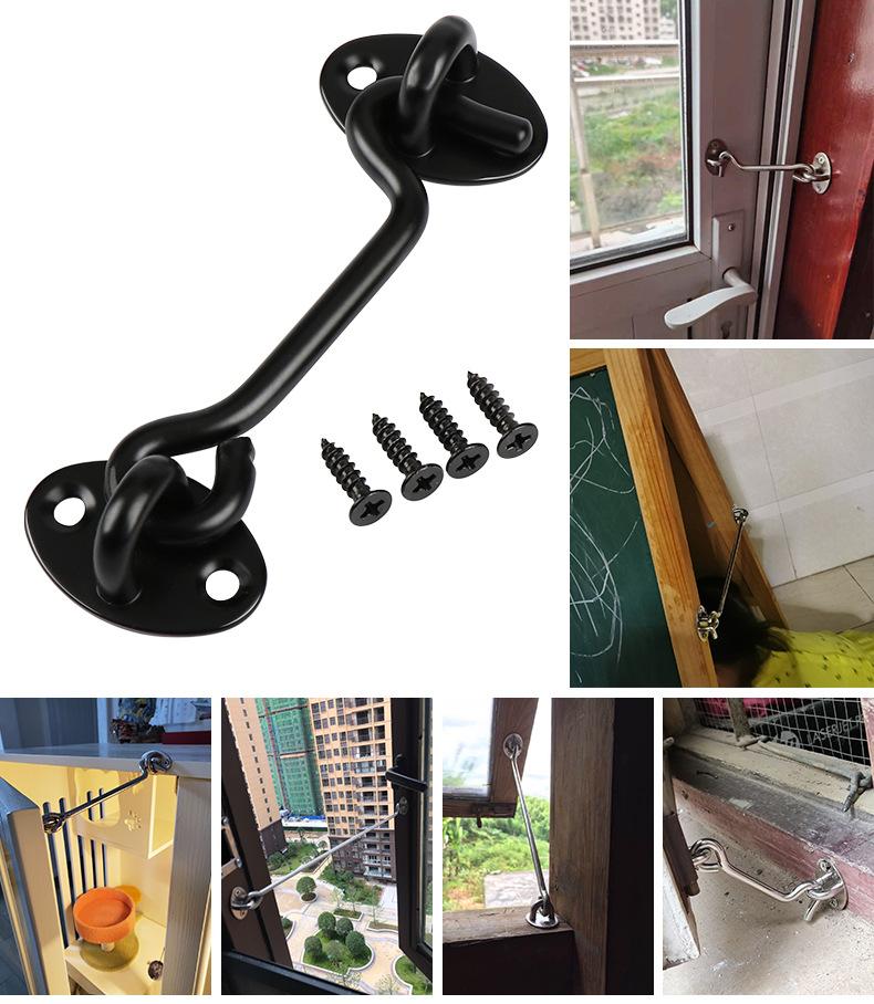 4-дюймовый винтажный крючок для двери и окна, черный, пряжка для двери и окна шкафа из нержавеющей стали, бытовой простой крючок для двери и окна