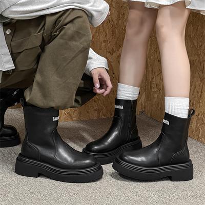 Мужские повседневные кожаные ботинки челси на толстой подошве, зимние ботинки для пар, противоскользящие, модные и универсальные ботинки с высоким голенищем