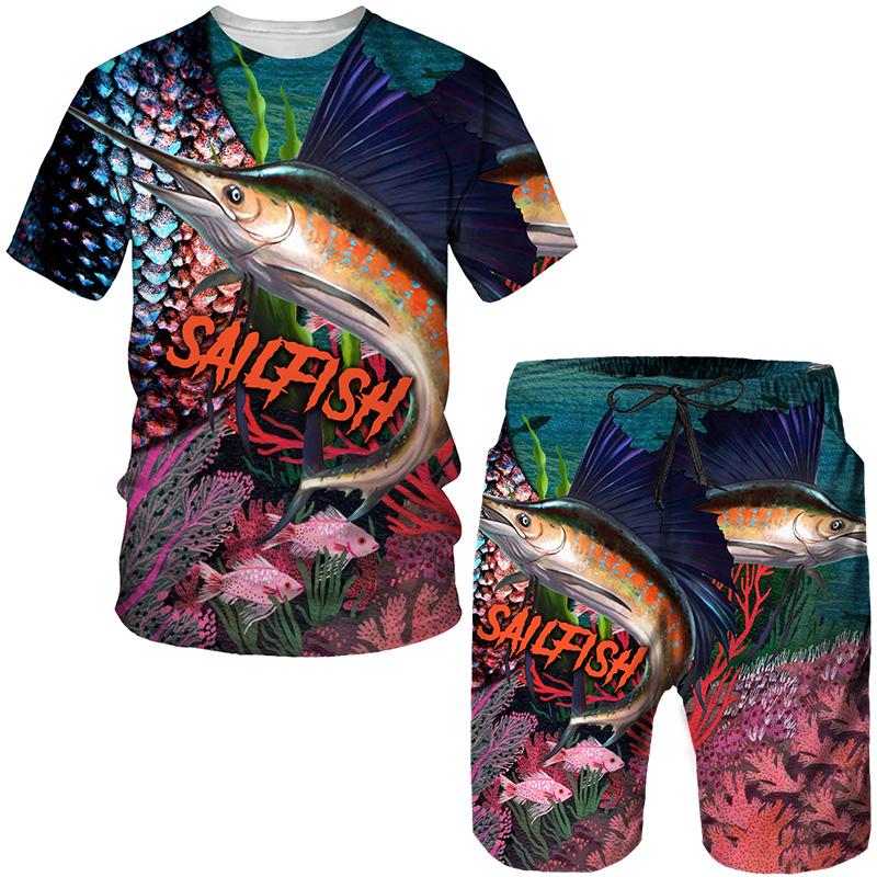 Новейшая футболка/костюм с 3D принтом животных для рыбалки Harajuku для мужчин и женщин, камуфляжная одежда для охоты и кемпинга, уличная одежда в стиле хип-хоп, комплект футболок и шорт