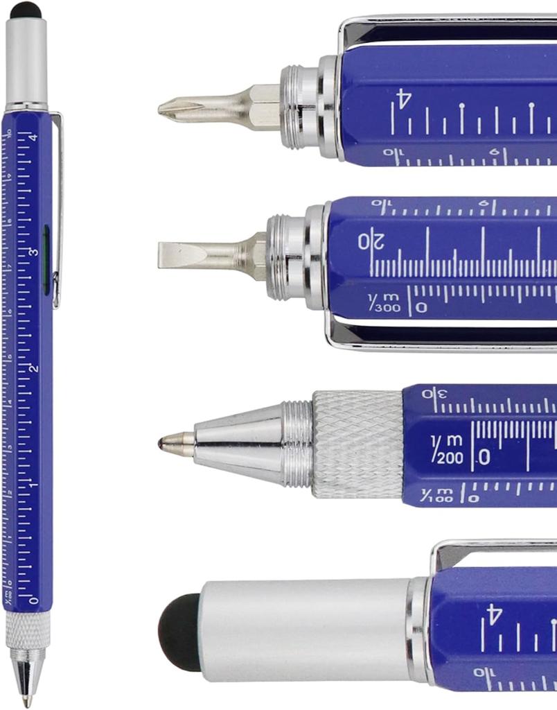 Подарки Мультиинструмент Ручка 6 в 1 Ручка-стилус - Ручка-отвертка с линейкой, уровнем, шариковой ручкой с черными чернилами (Серебряный)