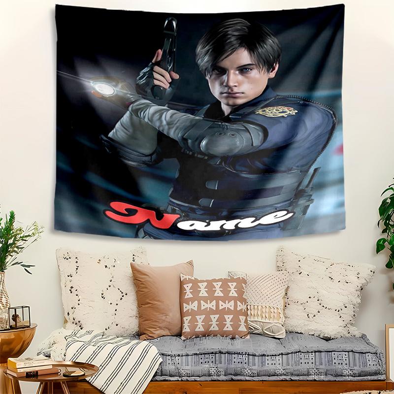 Personalized Resident Evil Leon S. Kennedy Background Tapestry,Custom Name Birthday Party,Multifunctional Wall Decoration for Home Decor,Various Occas