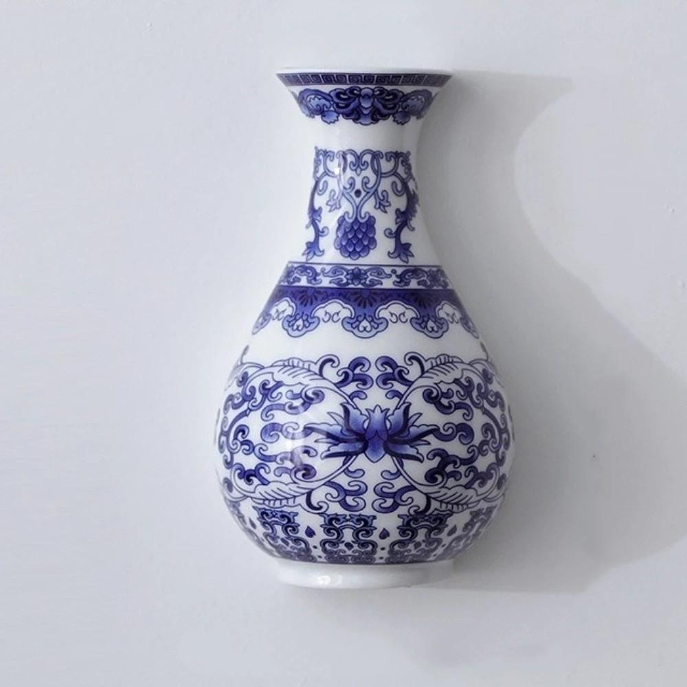 Antique Blue White Porcelain Wall Hanging Ceramic Vase Wall Hanging Vase  Living Room Decor