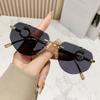Frameless Sunglasses Female Design Sense Leopard Head Temple Sunglasses Male And Female Personality Polygon Trimming Gradual Change Glasses