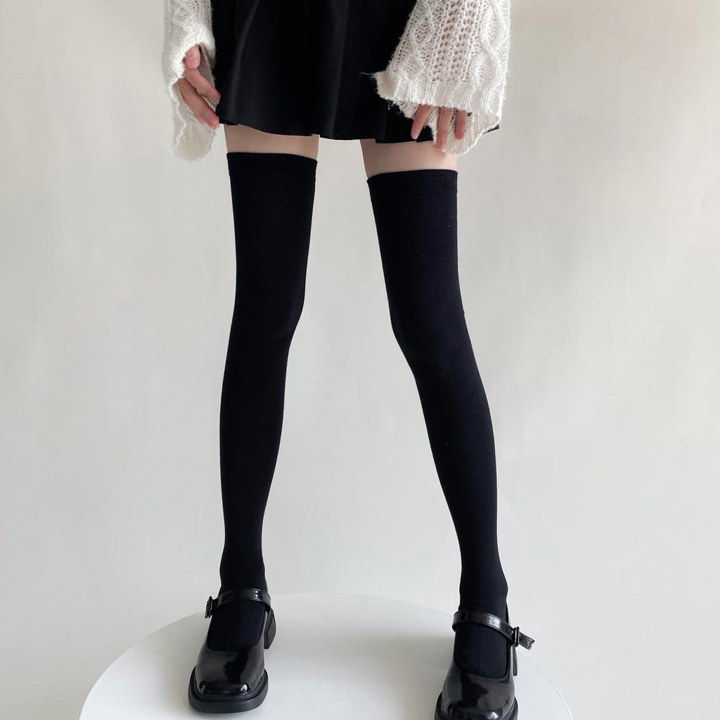 Женские чулки в японском стиле, длинные носки для школьниц в студенческом стиле, хлопковые вязаные однотонные чулки до бедра
