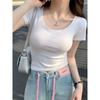 Short-sleeved T-shirt for Women In Summer Wear Slim Low Round Neck Collarbone Short Top Small Design Sense